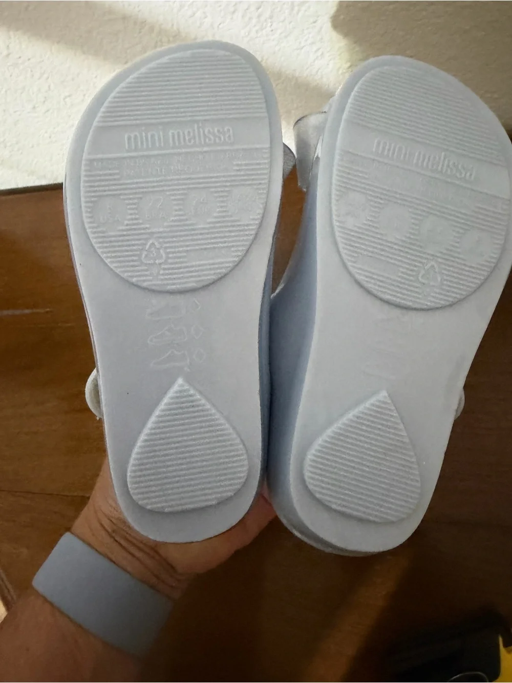 Mini Melissa ultragirl flats in a pearly blue color